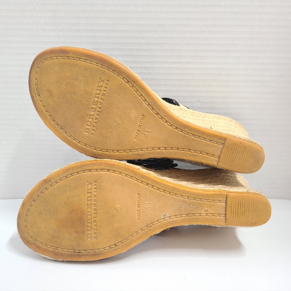 Burberry Vintage Black Patent Nova Check Wedge Thong Sandals with Box Sz 41 US 9 - Picture 13 of 16